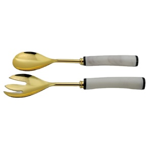 Serveur de salade au design moderne avec poignée en pierre marbrée Couverts de cuisine Ustensiles de table et de restaurant Articles d'hôtel en métal - Product Image 1