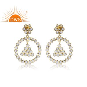 สีขาวเพทายพลอยเครื่องประดับต่างหูดอกไม้รอบออกแบบชุบทอง925เครื่องประดับเงินผู้ค้าส่ง - Product Image 3