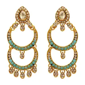 Bollywood Indian Jewelry of Firozi Color Kundan Earrings or women and girls