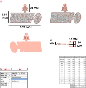 Pendentif plaque de nom personnalisé en or rose/blanc 14K 83 grammes poids en or 14.04 carats diamant naturel pour fiançailles mariage - Product Image 2