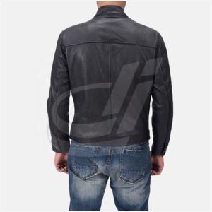 Chaqueta de cuero negro para motocicleta para hombre, chaqueta de cuero de oveja, acolchada - Product Image 3