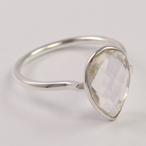 Bague faite main cadeau d'anniversaire pour HerTrending 8x12mm cristal Quartz poire brillant coupe bague solide 925 bague en argent Sterling bande - Product Image 2