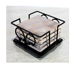 Juego de 4 Posavasos Cuadrados de Mármol Blanco para Tazas de Té, con Soporte de Hierro, al Precio Más Bajo - Product Image 1