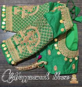 Chemisier prêt à l'emploi en tissu de soie Fentam lourd à la mode avec Codding et Aari Work et Coin Golden Thrad Work Colaction - Product Image 3