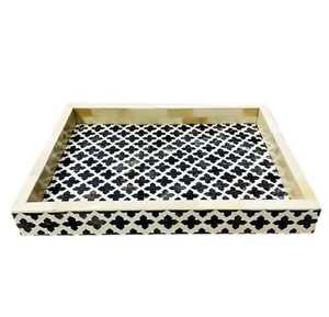 Juego de 2 Bandejas Decorativas con Incrustaciones de Hueso y Base de Madera Roja, Diseño Floral, para Restaurante, Hotel, Utensilios de Cocina de Calidad, Certificado EPCH - Product Image 4