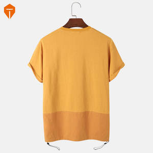 Camiseta 100% de algodón para hombre, Camisa lisa de manga corta con bolsillo y dobladillo con cordón - Product Image 2