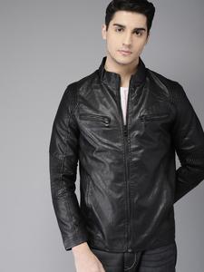 สไตล์หนังสำหรับชายซิปสไตล์สีดำหนังแจ็คเก็ตแขนไหล่ติดสไตล์] โดย EVERGLOW - Product Image 5