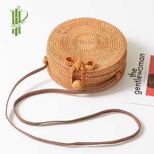 100% rotin naturel rond sac fourre-tout femmes écologique et à la mode sacs à main plage été paille tissé petit sac à bandoulière - Product Image 1
