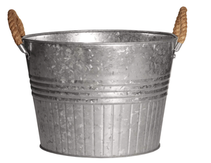 Galvanized Round Planter With Rope Handles - Product Image 1