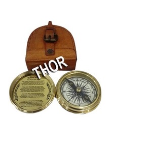 Brass la bàn phẳng với hộp da màu nâu trang trí nội thất Pocket Navigation Thiết bị định vị có tính năng Brass Bài Thơ phẳng-la bàn - Product Image 6