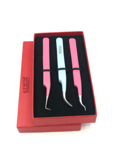 Haute qualité rose et bleu clair poudre revêtement 90 degrés incurvé en acier inoxydable Extension de cils pince à épiler outil de beauté - Product Image 2