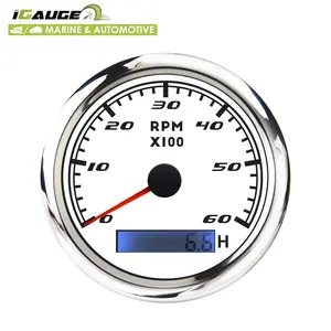 85mm electrical 60 RPM white face red LED tachometer with hour meter for marine