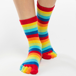 Unisex Winter Warm Thick Knitted 5-<b>Toe</b> Compression Crew Socks Breathable Cotton Anti-Slip Striped Pattern Customizable Logo - Product Image 1