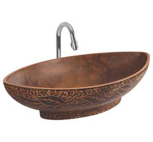 Lavabo de table en céramique marron au design moderne en forme de galet, modèle 8120, avec fonctionnement automatique, 570x330x140mm, pour salle de bain - Product Image 1