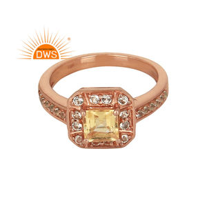 925เงินสเตอร์ลิงกุหลาบชุบทองคำสั่งผู้หญิงแหวนเครื่องประดับผู้ผลิตสแควร์ตัดซิทรินแหวนพลอยเครื่องประดับขายส่ง - Product Image 1