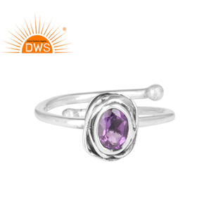 Anillo de aniversario de Plata de Ley 925 con gema ovalada y amatista Natural, joyería de aniversario ajustable, anillo oxidado - Product Image 1