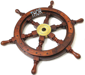 18" Brown Wooden Ship <b>Wheel</b> Boat Ship Captains Nautical Ship <b>Wheel</b> Home Wall Steering <b>Wheel</b> - Product Image 2