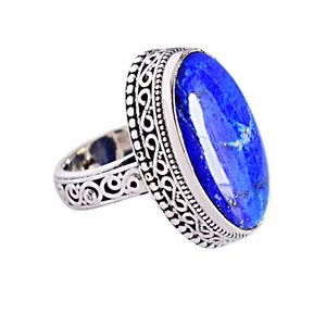 Victorian Charm Design Hand Carved Gemstone <b>Lapis</b> <b>Lazuli</b> Cocktail <b>Ring</b> Vintage Jewelry S925 Sterling Silver Top Quality Luxury - Product Image 1