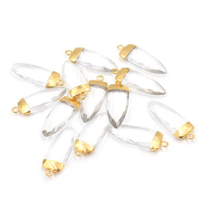 จี้คริสตัลควอตซ์ขนาด 26-28 มม. ทำจากทองเหลือง รูปทรงครึ่งมาร์คีส์ ชุบทอง พร้อมห่วงสำหรับทำเครื่องประดับ - Product Image 1