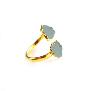 Thô Birthstone Có Thể Điều Chỉnh Vòng Handmade Đồ Trang Sức Nhẫn Cưới Aquamarine Vàng Vermeil 925 Sterling Silver Bạc Chất Lượng Cao Hợp Thời Trang