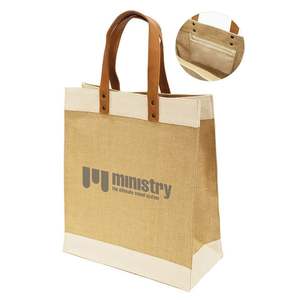 Bolsa de Yute Estampada Elegante, Bolsa de Compras Ecológica de Yute, Bolsa de Mercado Resistente con Asas de Cuero Genuino - Product Image 2