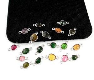 Conectores de bisel de gemas para pulsera, Plata de ley, Multi turmalina, forma libre, 8-12mm - Product Image 2