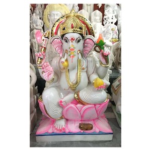 Exclusive Painted Ganesh Ji White Marble Statue - Product Image 1