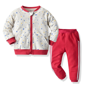 Baby Girls Cotton Tracksuit Set With Star Print Zipper Jacket And Red Joggers Casual Spring Outfit For Infants - Product Image 1