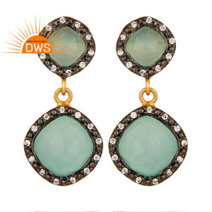 Aqua Chalcedony Zircon Set Earrings 14k Gold Plated Jewelry Wholesale 925 Silver Designer Dangle Drop Earrings - Product Image 1