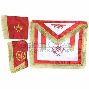 Master Masonซาตินผ้ากันเปื้อนคอถุงมือชุดFringeสีแดง | Masonic Regaliaผ้ากันเปื้อนผู้ผลิต - Product Image 1
