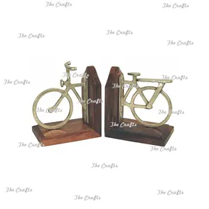 Serre-livres de vélo en métal doré de conception attrayante pour étagères supports de livres en bois décoratifs pour la maison