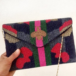 กระเป๋าคลัทช์สายโซ่ลูกปัดลายพรางสีมะกอกสีชมพูลายขวางกระเป๋าถือ JMB กับวัสดุผ้าใบที่ใช้ในชีวิตประจำวัน - Product Image 2