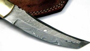 มีดอเนกประสงค์ Sizzco ทำจากเหล็กดามัสกัสปรับแต่งได้ ใบมีดหลายแบบ สำหรับล่าสัตว์ ตั้งแคมป์ พร้อมคลิปทองเหลืองทำมือและด้ามจับทำจากกระดูกอูฐ รองรับ OEM - Product Image 2