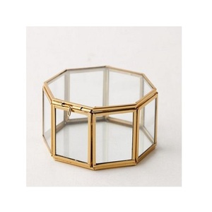 Boîte de rangement pour cosmétiques et bijoux en métal et verre en forme de cabane avec deux colonnes, couleur or rose, boîte à bijoux pour accessoires personnels - Product Image 2