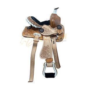 Juego de sillín occidental para montar a caballo de cuero genuino marrón de alta calidad multiusos de nueva generación - Product Image 2