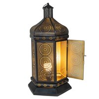 Lampe lanterne sur pied noire et or, Style marocain, artisanal, décoratif, nouveau modèle,