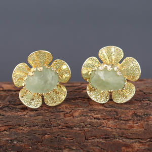 Ziva — bijoux pour filles, boucles d'oreilles en plaqué or, avec design de fleurs naturelles, en aigue-marine brute, nouvelle collection - Product Image 5