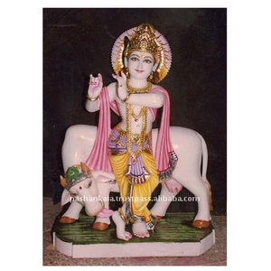 Estatua de mármol de Krishna con vaca - Product Image 1
