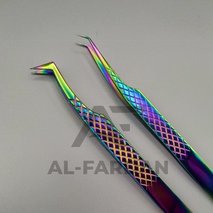 Vente en gros de haute qualité volume russe en forme de L pince à cils à 45 degrés cils pointus multicolores pince à sourcils fibre - Product Image 6