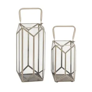 Handmade Metal Lantern with Glass Antique for Candle Holder Tealight for Tabletop Home Indoor Outdoor Garden Floor Decoration