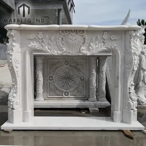 Chinese factory supplier hand carved Indoor natural white marble fireplace mantel