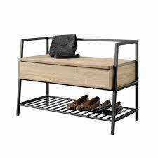 Large Wooden <b>Shoe</b> <b>Rack</b> with Seat & Shelf Simple Design Metal Organizer in Black for Home Hospital <b>Storage</b> Living Room Entryway - Product Image 5