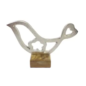 Nieuwkomer Aluminium Vogelvormig Object Standbeeld Bureau Dier Beeldjes En Sculpturen Met Houten Basis