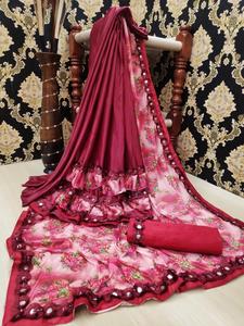 Kanchipuram Sarees Soie Banarasi Coton Soie Fête Porter Dernier Designer Femmes Sari Blouse Tissus Doux Festival De Mariage Indien - Product Image 2