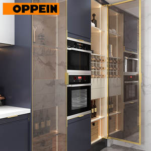 Gabinetes de Cocina Altos Modernos en Laca Azul Marino con Puertas de Vidrio, Grifo para Fregadero, Bisagras y Correderas para Cajones - Product Image 3