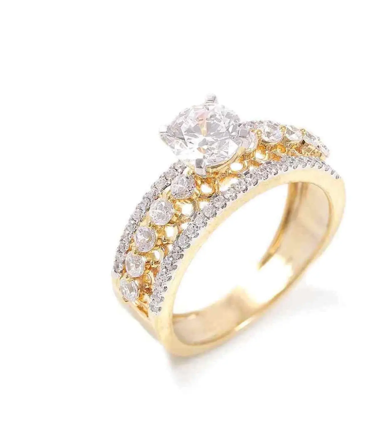 Luxurious Real Round Solitaire With Accents Diamond Engagement Wedding Ring 14K Multi Tone Gold