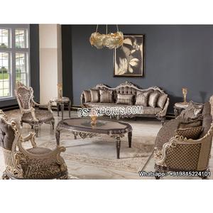 Juego de sofá pulido metálico para sala de estar de estilo real, juego de sofá Formal pulido metálico tradicional, juego de sofá tapizado Victoria - Product Image 1