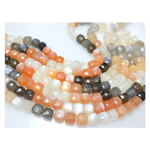 Cuentas de piedra lunar múltiple naturales, de 8 pulgadas de hebra forma de caja, cuentas Heishi facetadas, Material de piedra lunar para pulsera, compra en línea - Product Image 1