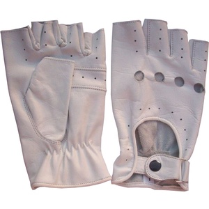 High Quality White Color Genuine Leather Finger Less Cycling Gloves Keven Impex Breathable Summer Unisex Custom logo Wholesale - Product Image 1
