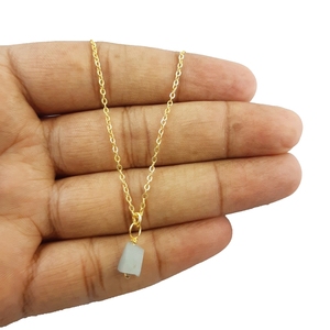 Collier pendentif en pierre précieuse aigue-marine brute à la mode or 925 fil d'argent Sterling enveloppé idée cadeau de fête de mariage unisexe - Product Image 1